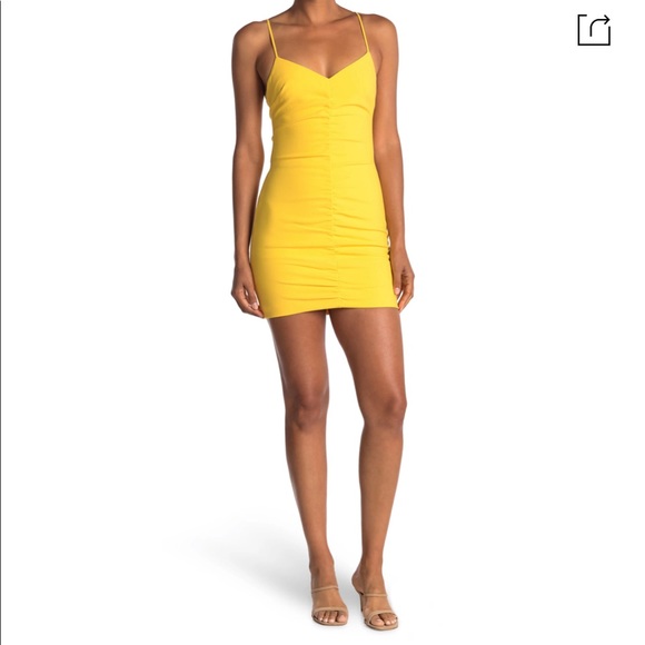 Ruched Yellow Likely charla mini dress in size 4, bodycon fit, true to size - Picture 6 of 6